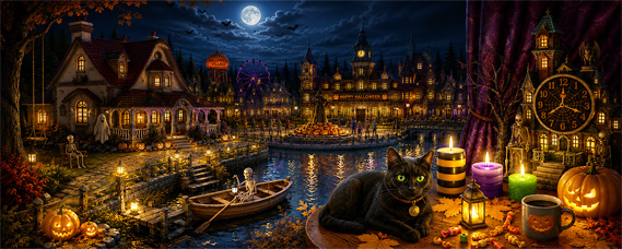 Eine Stadt ist bereit für Halloween